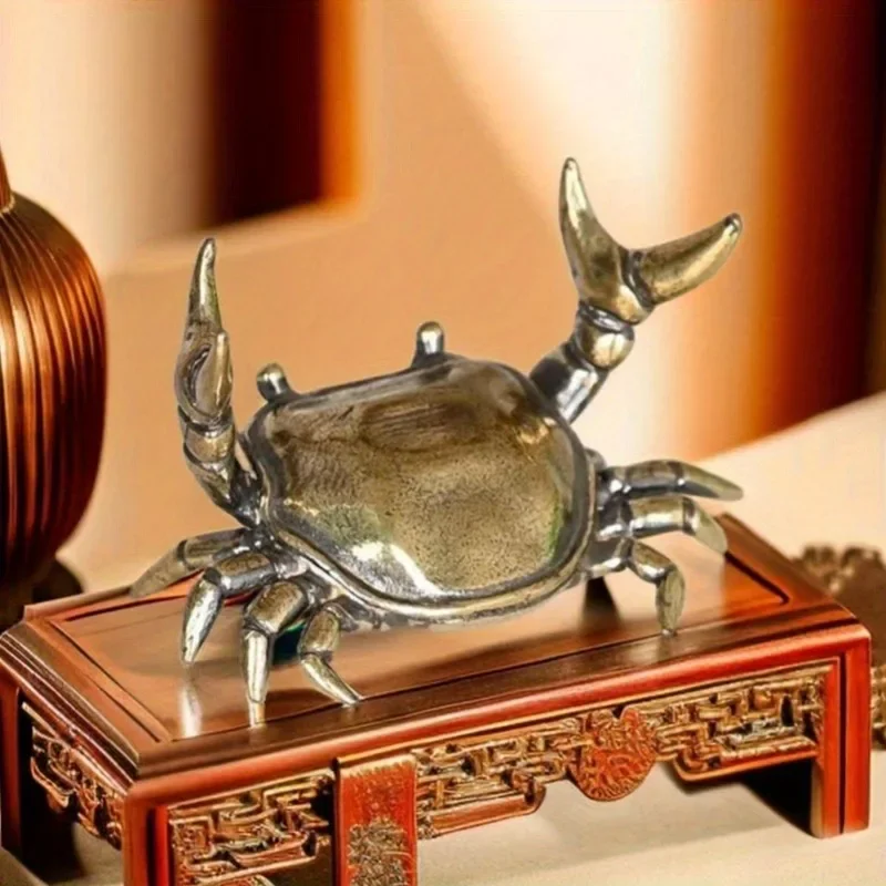 Escultura de Cangrejo de Latón, Adorno Artesanal de Levantamiento de Pesas, Soporte para Bolígrafos con Forma de Cangrejo, Arte Decorativo Creativo de Latón