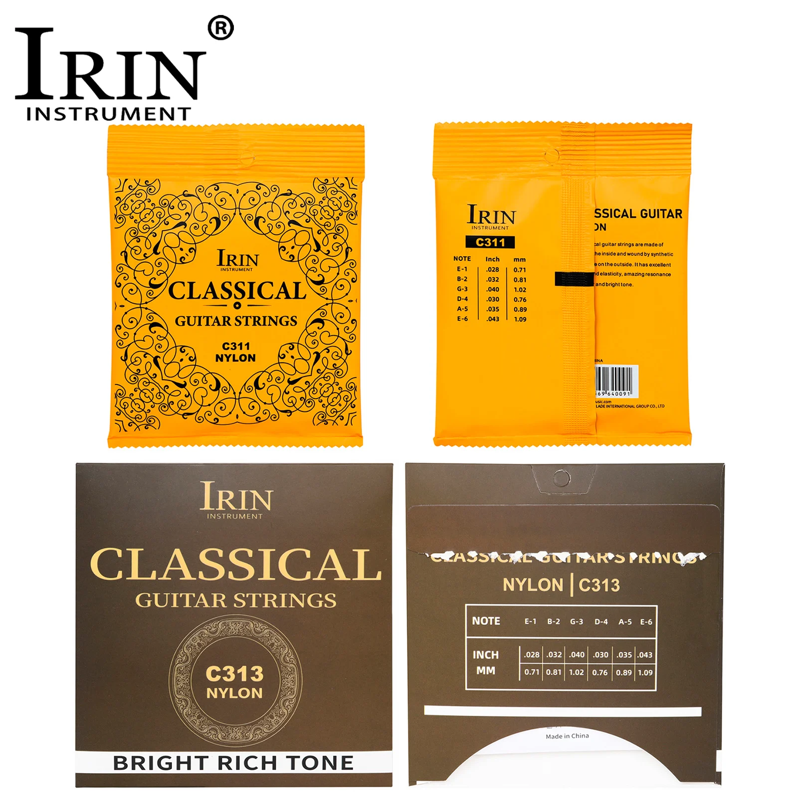 IRIN Classical Guitar Strings Nylon Core Silver Plated Copper PU Coating Classic Guitar Strings Musical Instrument Accessorie