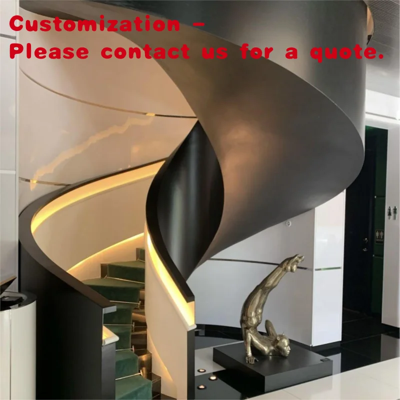 custom.Luxury Modern Duplex Staircase Metal with Floating Step Design Glass Balustrade LED Lighting