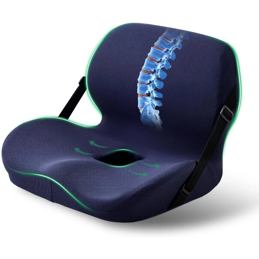 

Эргономичная подушка сиденья для облегчения и длительного вождения — поддержка спины из пены с эффектом памяти, регулируемый ремень, нескользящее основание и