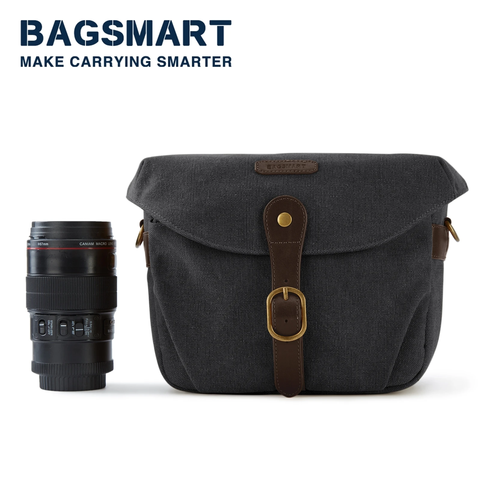 

BAGSMART Mini Camera Bag SLR DSLR Canvas High Quality Camera Case Vintage Padded Camera Shoulder Bag with Rain Cover for Women