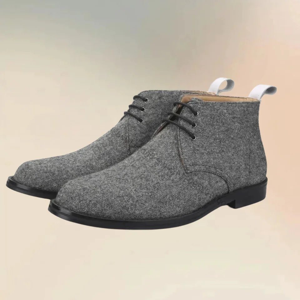 

Gray Cotton Cloth High Top Strappy Ankle Boots Fashion Slip On Men Shoes Luxury Handcraft Party Banquet Office Men Casual Shoes