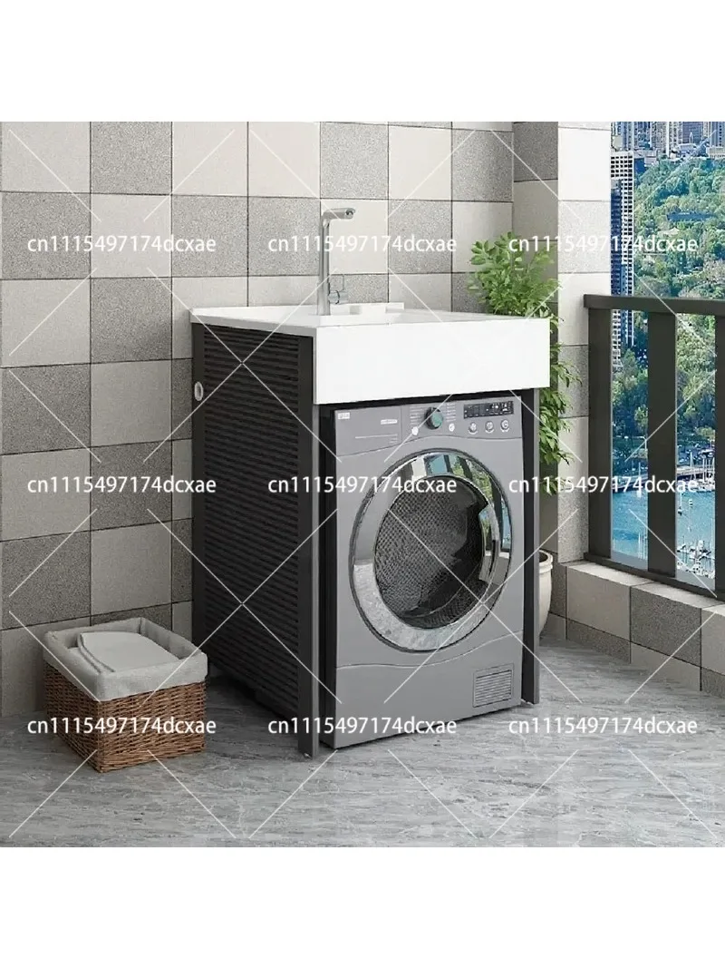 Corner Laundry Cabinet with Integrated Washbasin Sink for Front-Loading Washer, Compact Storage Unit
