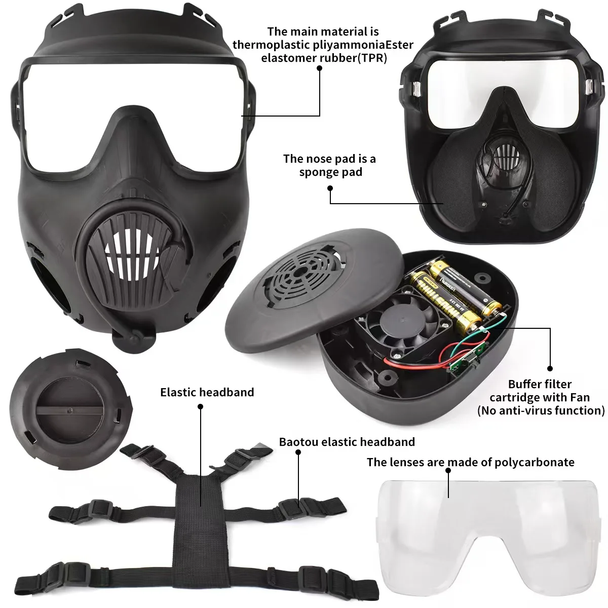 Maschera tattica protettiva con lente colorata ventola Airsoft maschera antigas integrale equitazione CS gioco Cosplay maschera divertente