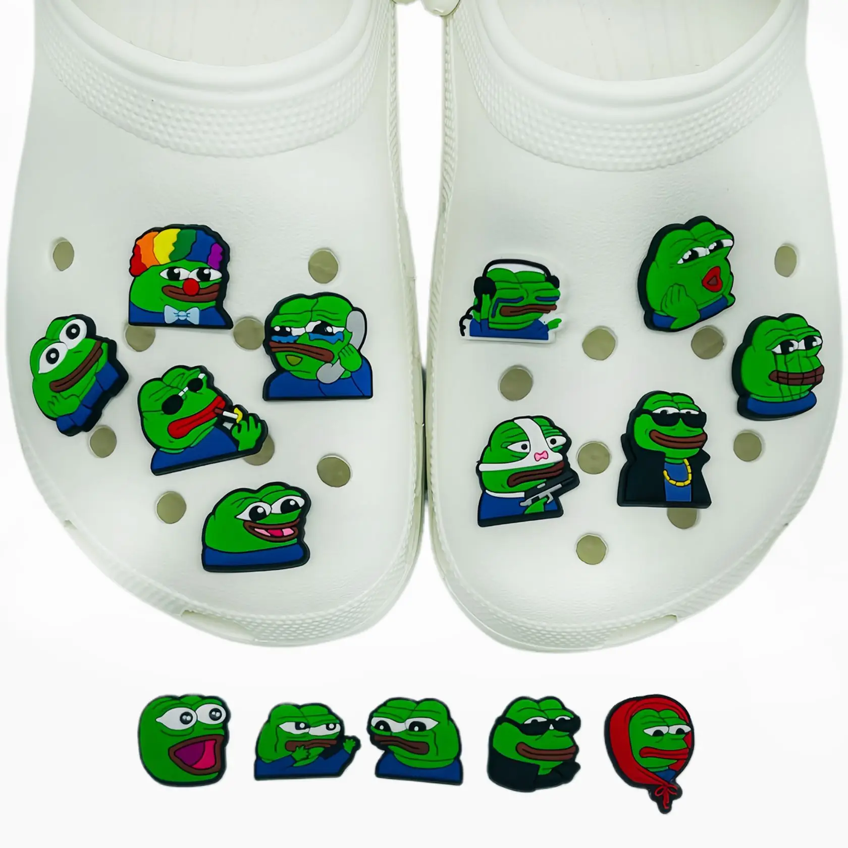 Hebillas de zapatos de la serie Pepe the frog, dijes de zapatos con patrón de dibujos animados, accesorios decorativos desmontables, 16 piezas por juego