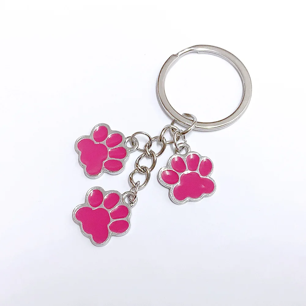 Cute Keychain Cat Dog Paw Key Ring Footprints Enamel Key Chains For Women Men Handbag Accessorie DIY Handmade Jewelry Gifts