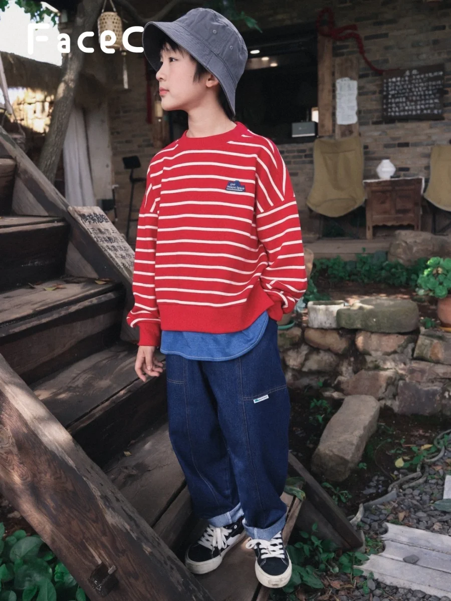 Retro Washed Denim Work Pants Outdoor Loose Fit Boys Kids Clothing Spring Autumn New Style FaceC Kids Jeans Trousers