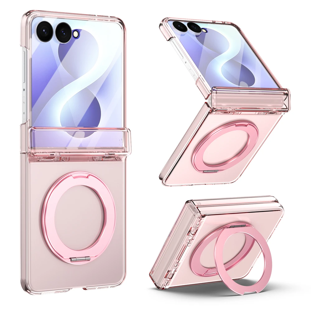 Transparent Rotating Magnetic Fold Case For Samsung Galaxy Z Flip 8 7 6 5 4 3 For Magsafe Shockproof Clear Hinge Protect Cover