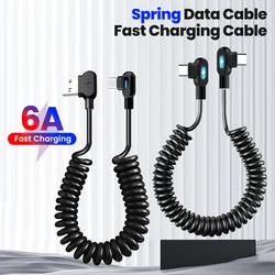 6A Dual Elbow USB C To Type C Short Spring Data Cable  Fast Charging Cable For iPhone Pro Samsung Xiaomi Phone Charger Wir