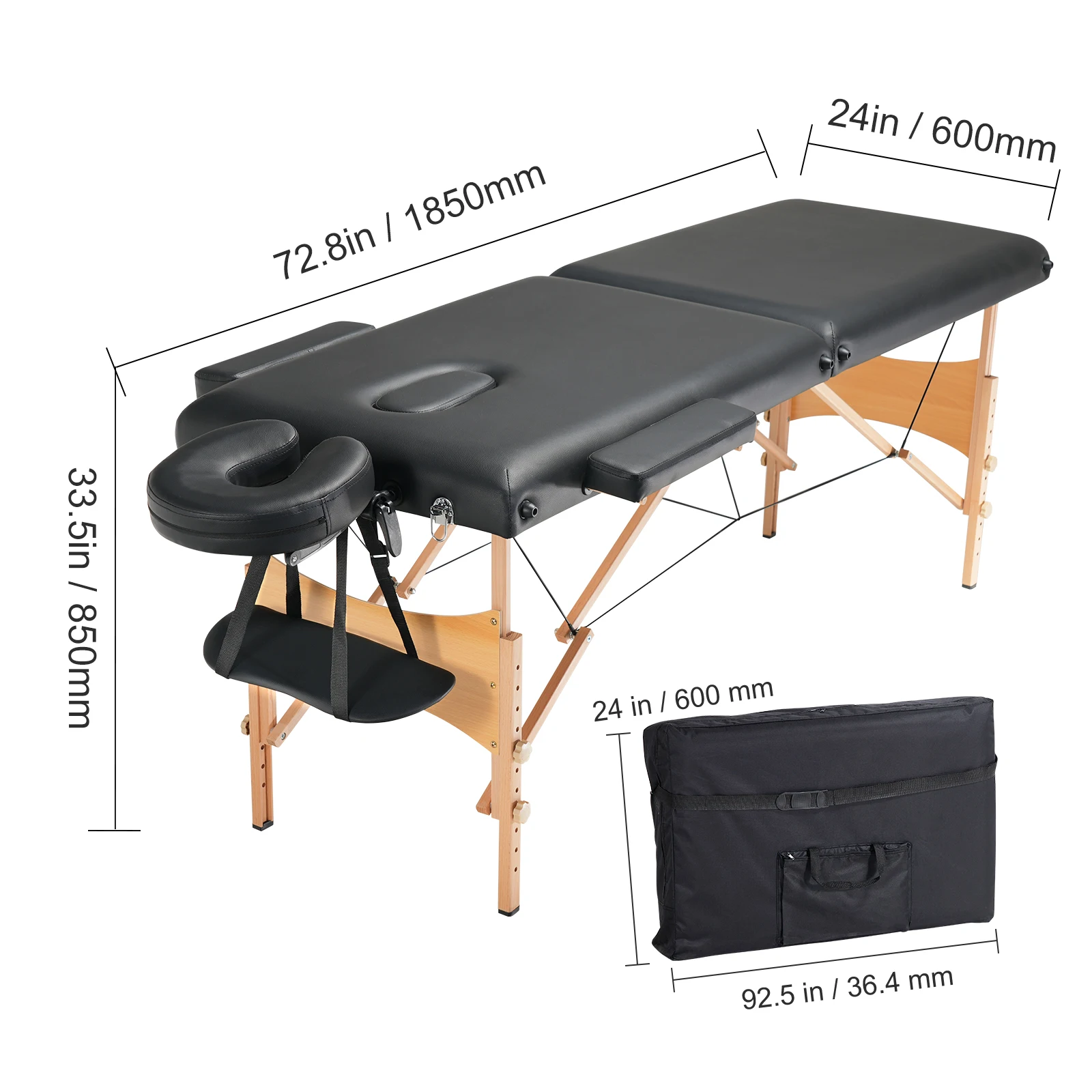 VEVOR Draagbare Massagetafel Opklapbaar Lichtgewicht Verstelbaar Salon Tattoo Bed voor Massagecentrum Spa Therapie Kliniek Thuis Schoonheid