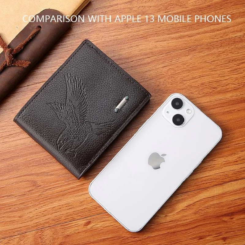 Classic Men's Leather Wallets Slim Minimalist Hawk Pattern Bifold Credit ID Card Holder Wallet Purse Short Thin Money Clip image 5