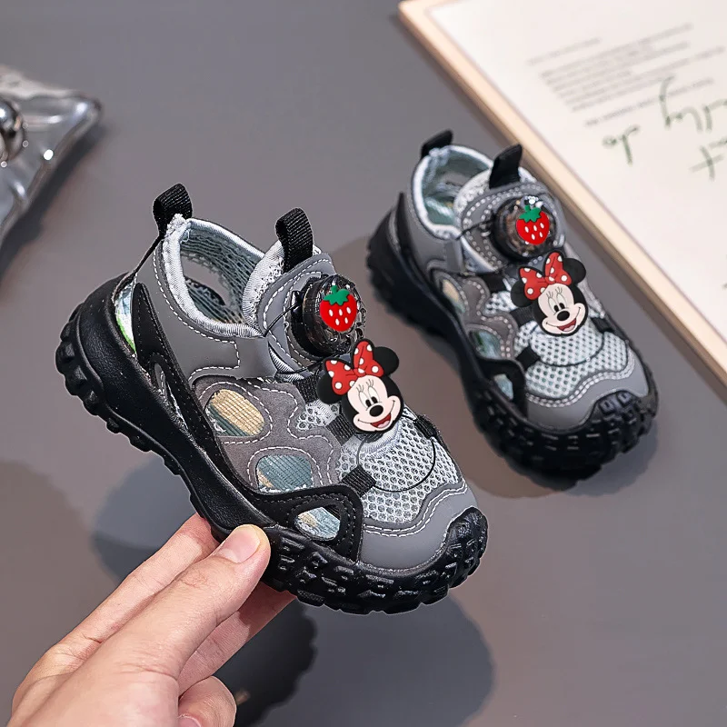 

Mickey Mouse Summer kid girl Soft Sole Sandals Disney Casual Shoes Boy Non-slip Beach Shoes Hollow Mesh Breathable first walkers