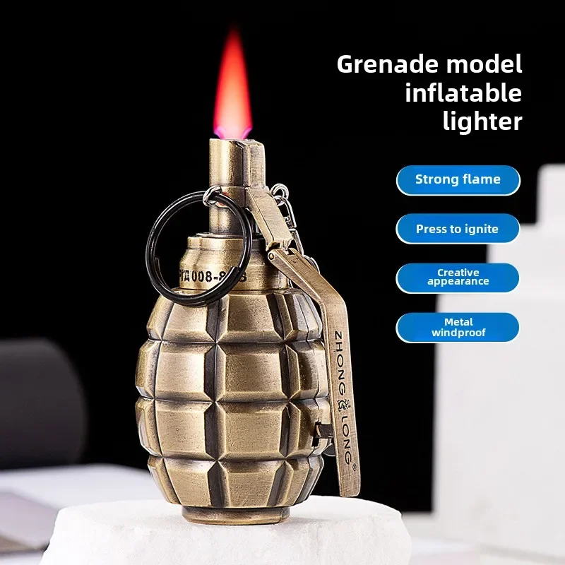 Metal Inflatable Lighter Windproof Butane Military Grenade Model Lighter Cigarette Accessories Men's Small Gift