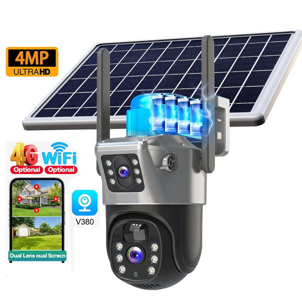 

4K 8MP 4G Solar Camera Outdoor Dual Lens Dual Screen Security-Protection External IP CCTV Cam Wireless WiFi Security