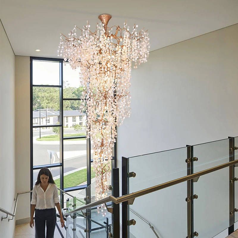 Stairwell, tree branch, long hanging, all copper duplex building, villa hall, hotel, club hall, classical creative crystal light