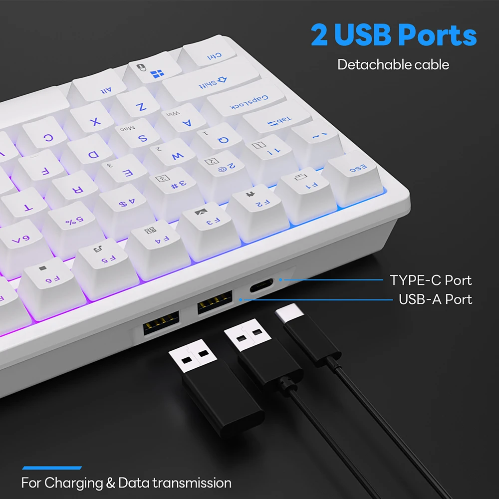 لوحة مفاتيح ميكانيكية لاسلكية إسبانية RK Royal Kludge RK98 ثلاثية الوضع 2.4G/Bluetooth/USB سلكية RGB لوحات مفاتيح ألعاب قابلة للتبديل السريع