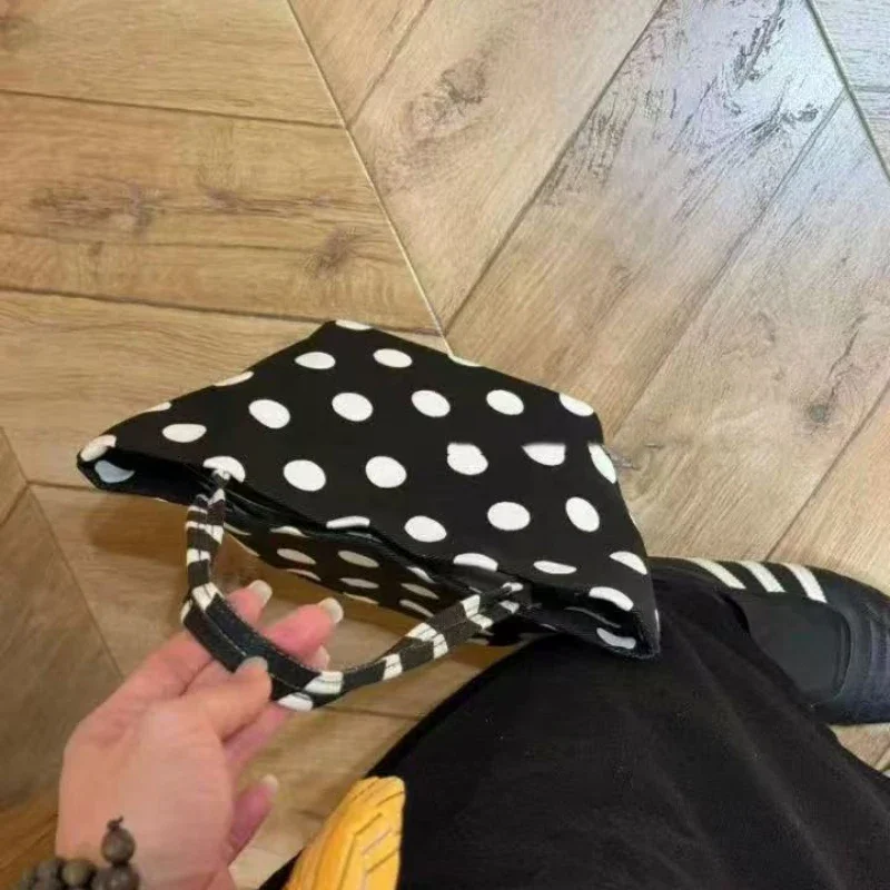 Koreanische Umhängetasche aus Denim-Canvas mit Polka Dots, leichte, lässige, stilvolle Alltagstasche für Damen, Colorblock-Handtasche für den Arbeitsweg – Detail 4