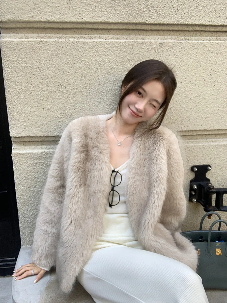 

Женское меховое пальто WizAann: Теплая верхняя одежда премиум-класса, длинное, свободного кроя, для зимы, модное, для повседневной носки