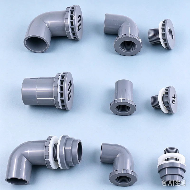 Grey PVC Pipe Fittings 20-50mm Straight Elbow Tee Connectors 4/5/6 Way for DIY Aquarium Water Pipe Garden Irrigation