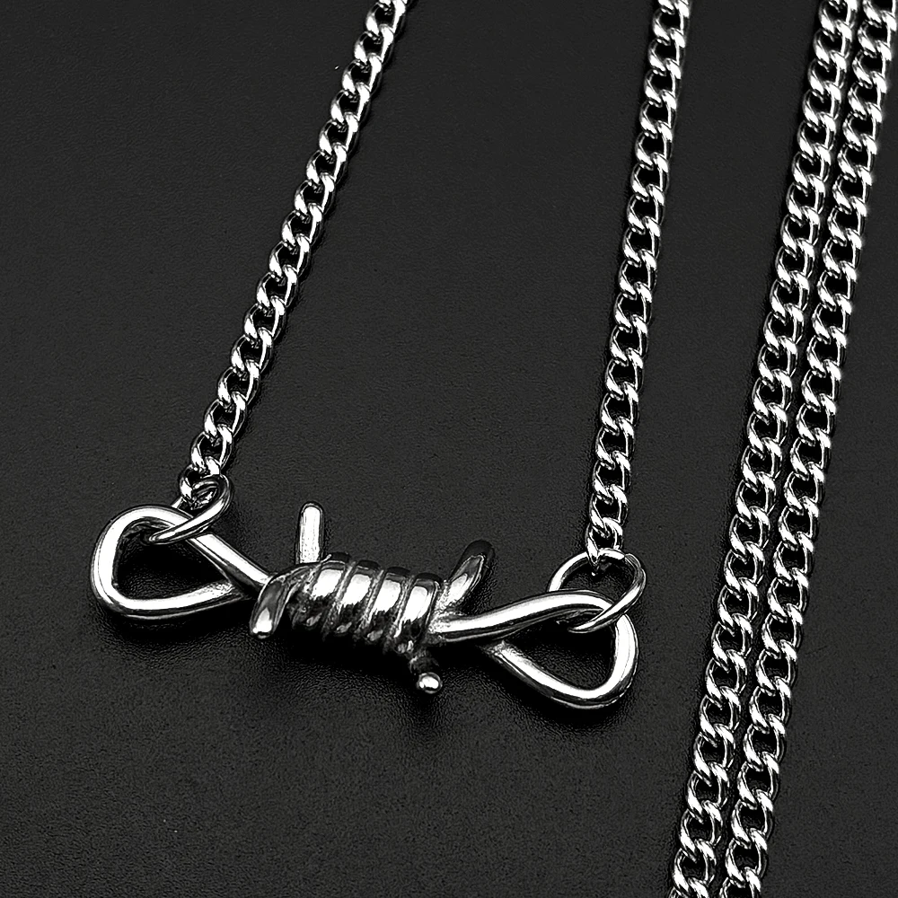 Y2K Gothic Barbed Wire Knot Charm Necklace Stainless Steel Silver Color Chain Thorn Accessory Grunge Punk Street Trendy Jewelry