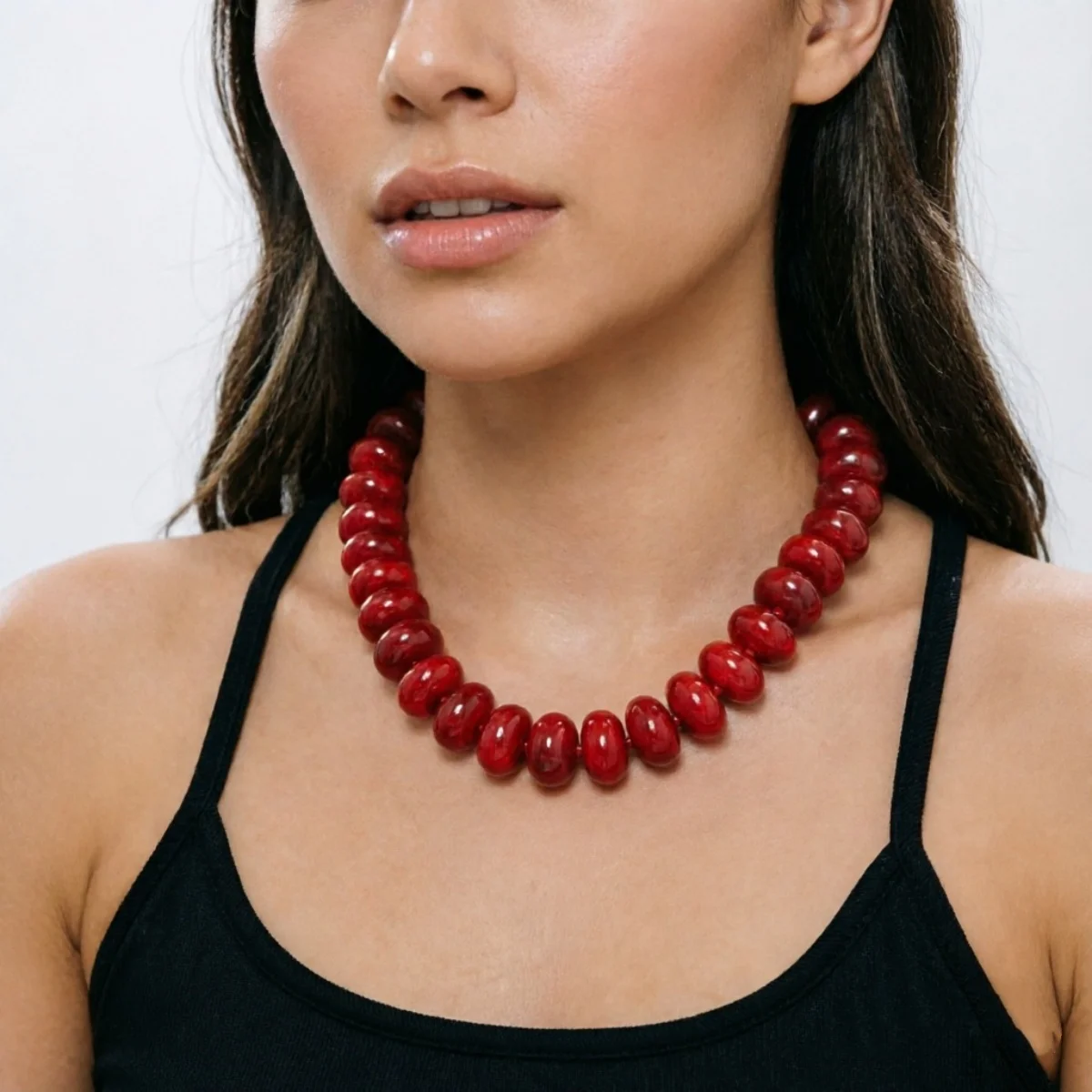 Dopamine Bunte flache, runde Acryl-Perlenkette für Damen und Herren, trendige, einfache geometrische Harzperlen, stapelbarer Choker-Schmuck – Detail 12