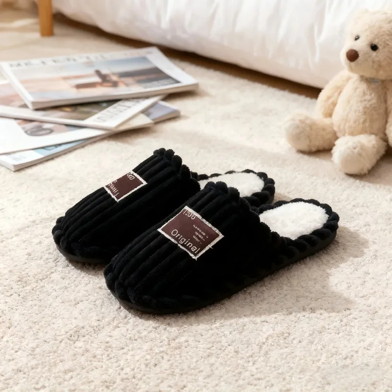 

Men's Cotton Slippers Winter Indoor Home Use Anti-slip Warm Floor Fur Slippers Women's Comfortable Home Slippers