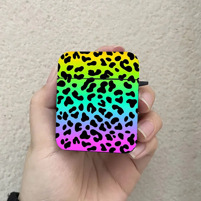 Colorful Leopard Print AirPods Case Black Wireless Bluetooth Earphone Case for Apple Airpods 1 2 3 Pro 2 Protective Case