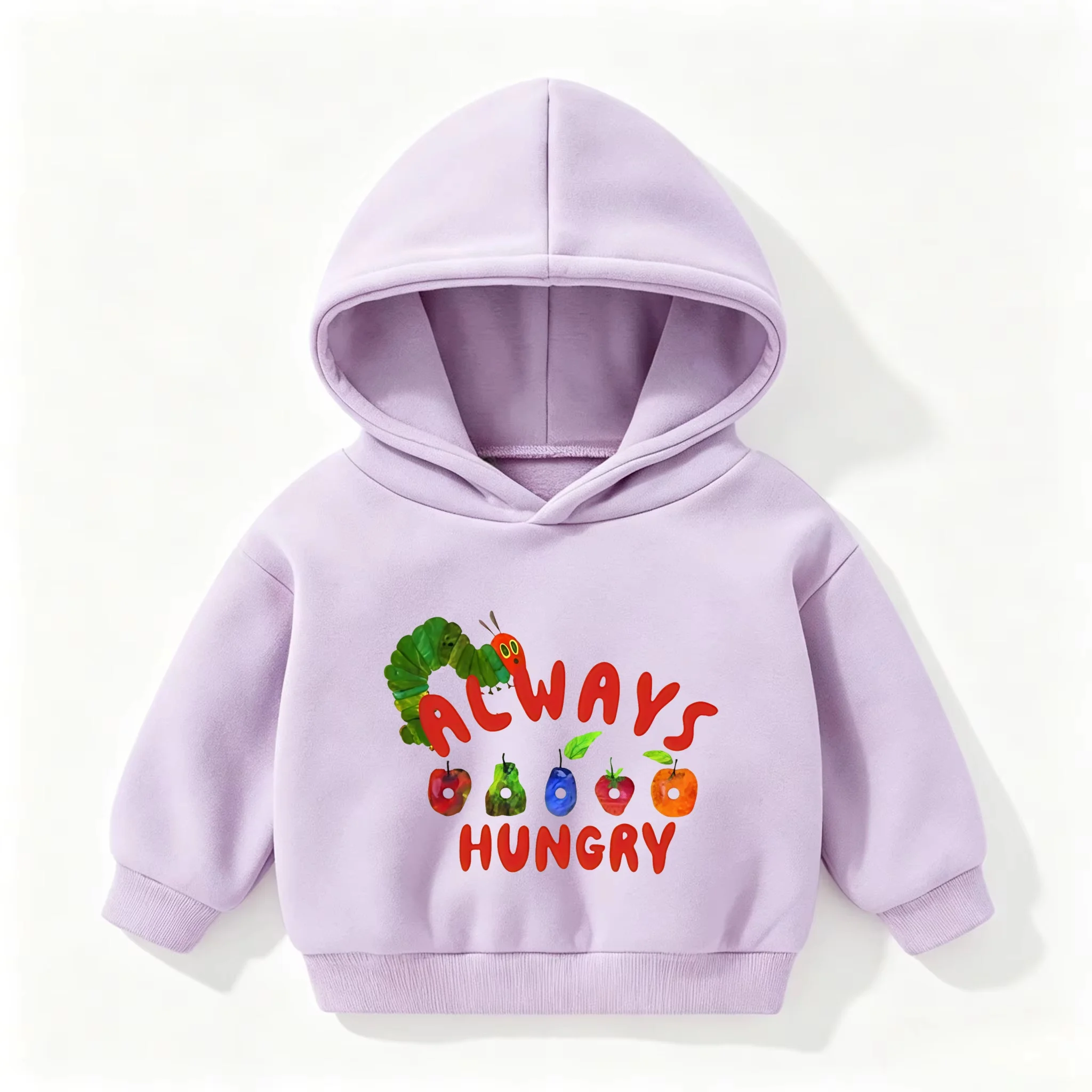 Kids Hoodie Always Hungry Caterpillar Fruit Print Sweatshirt Autumn Winter Boys Girls Casual Long Sleeve Pullover Tops