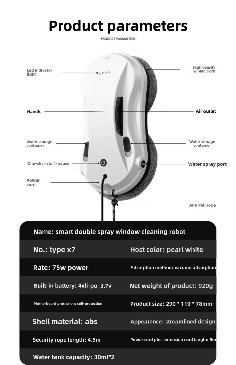 New technology glass cleaner ultra-thin intelligent induction motor automatic water spray window cleaning robot