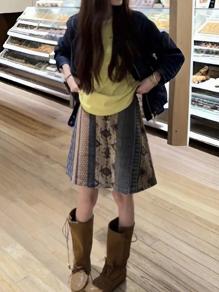 

Ретро-юбка в корейском стиле, модная короткая женская юбка-миди с высокой талией, А-силуэт, для повседневной носки, элегантная юбка