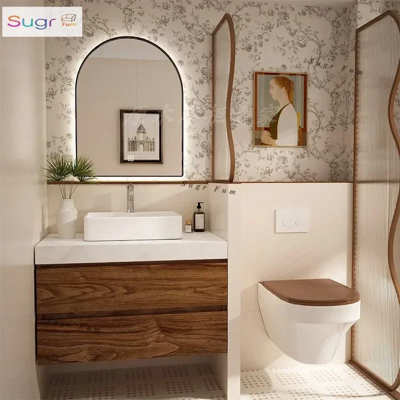 

Black walnut bathroom cabinet combination bathroom washbasin rock slab table basin antique washbasin sink