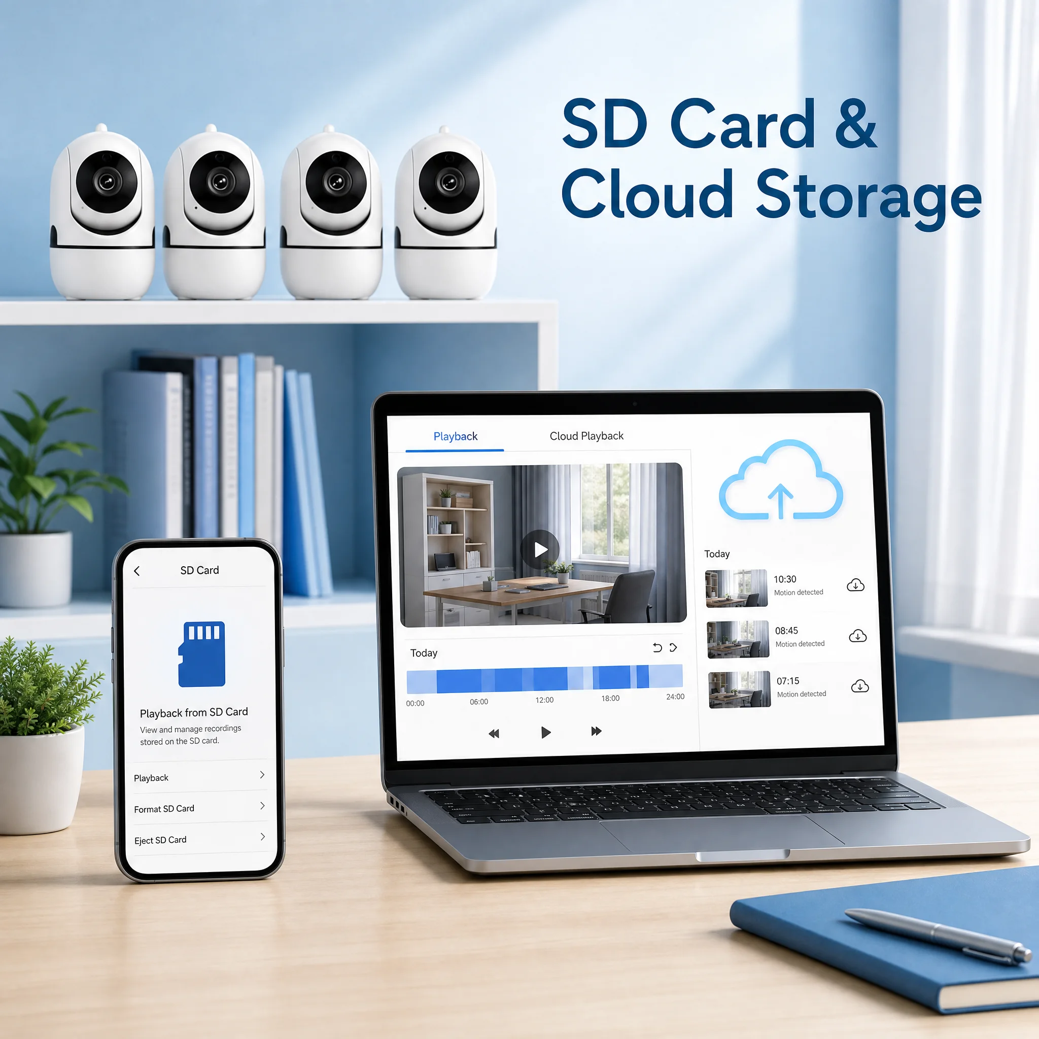 4PC FHD Indoor Security Smart WiFi Surveillance Camera, Color Night Vision, Motion/Human Detection, 2-Way Audio, Cloud/Local Sto