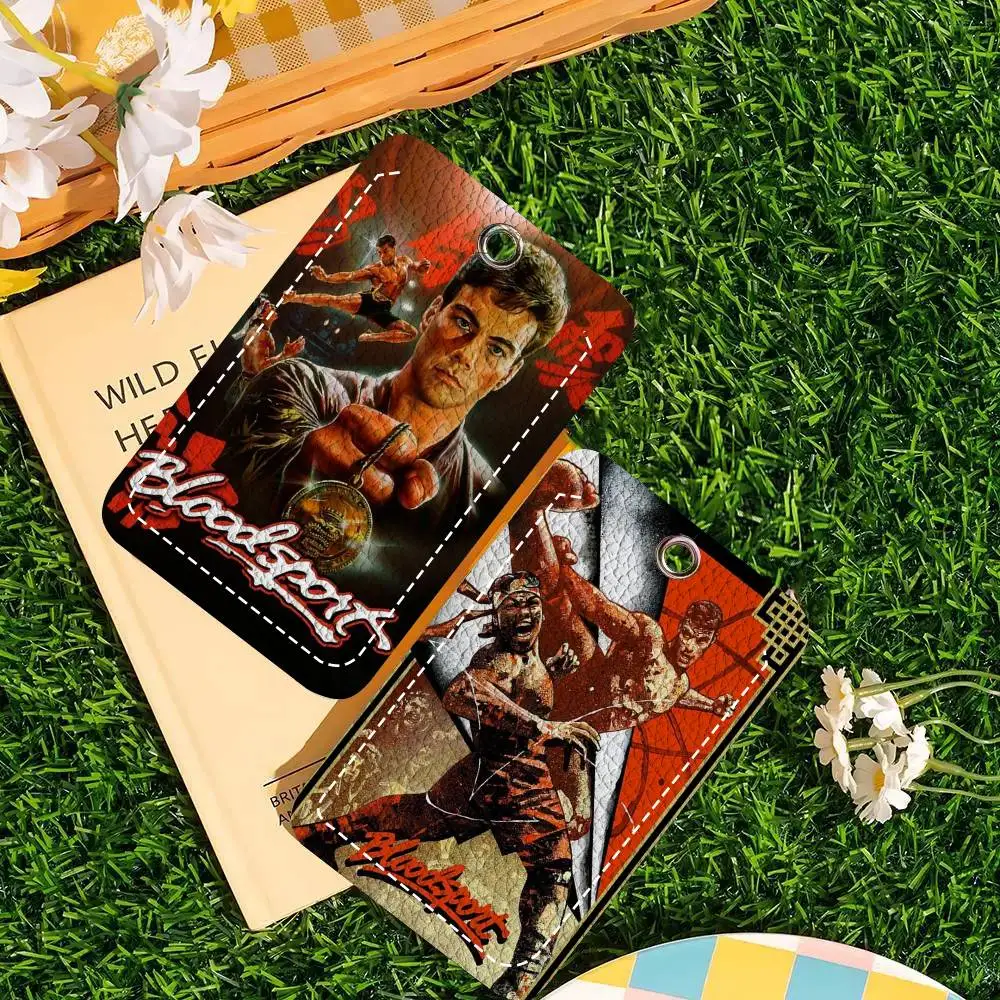 B-Bloodsport Vintage Movie Card Case Keychain Access Card Bag Key Tag Ring Leather Card Holder Key Ring Access