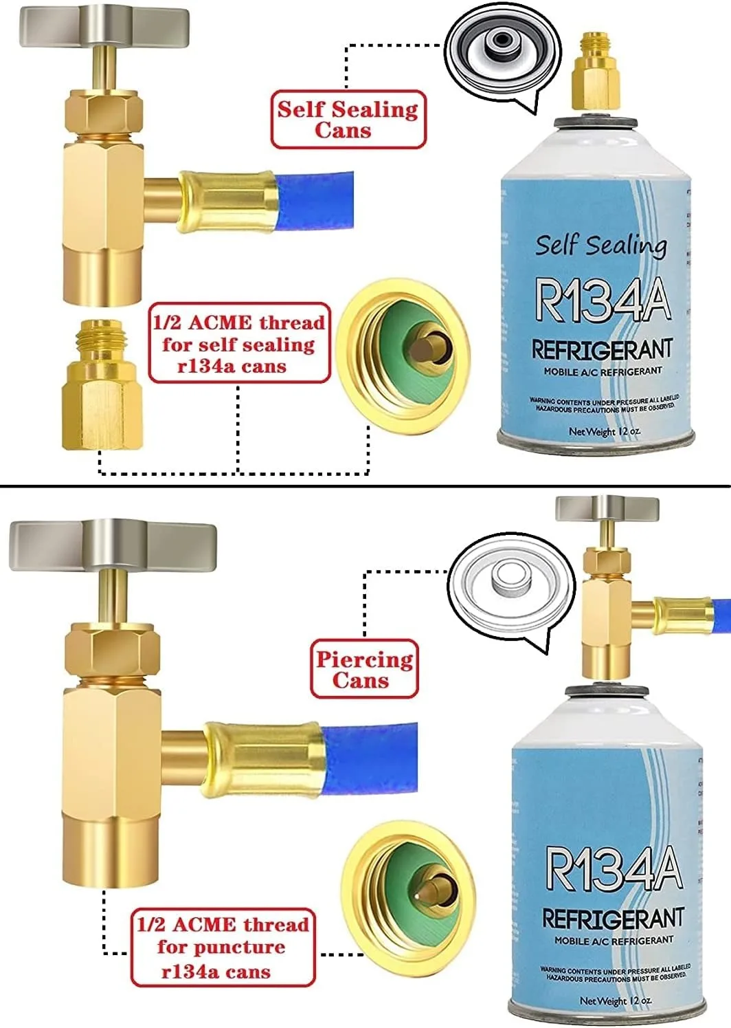 R134A Klimaanlagen-Kältemittel-Füllschlauch mit Manometer, BPV31 Durchstechventil-Schlauch für Kältemittelkanister, R134a Selbstversiegelnder Adapter – Detail 8