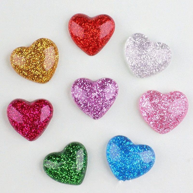 20Pcs Color Glitter Love Heart Flat Back Resin Cabochon Scrapbooking Accessories DIY Hairpin Jewelry Decor Patch Handmade Making