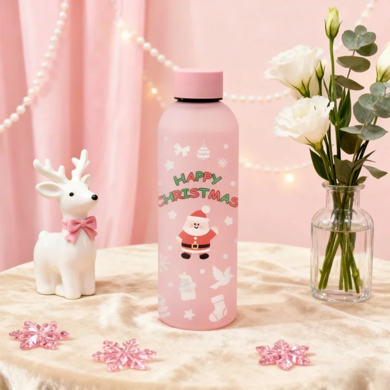 

3D-печатная мультяшная Санта-Клауса из нержавеющей стали, 500 мл, изолированная чашка с маленьким горлышком, изолированная кружка, портативная спортивная бутылка для воды на открытом воздухе