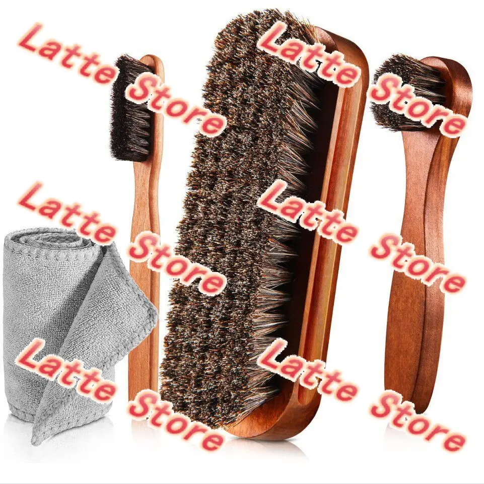 horsehair shoe care brush set, 4-piece shoe brush polishing and maintenance tools, including microfiber cloth