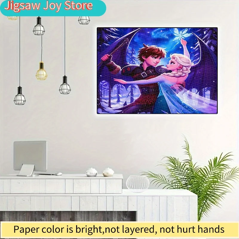 Rompecabezas de Papel de 1000 Piezas, Rompecabezas DIY, Personajes Románticos de Anime, Elsa y Hiccup, Rompecabezas para Adultos, Adecuado para Decoración del Hogar