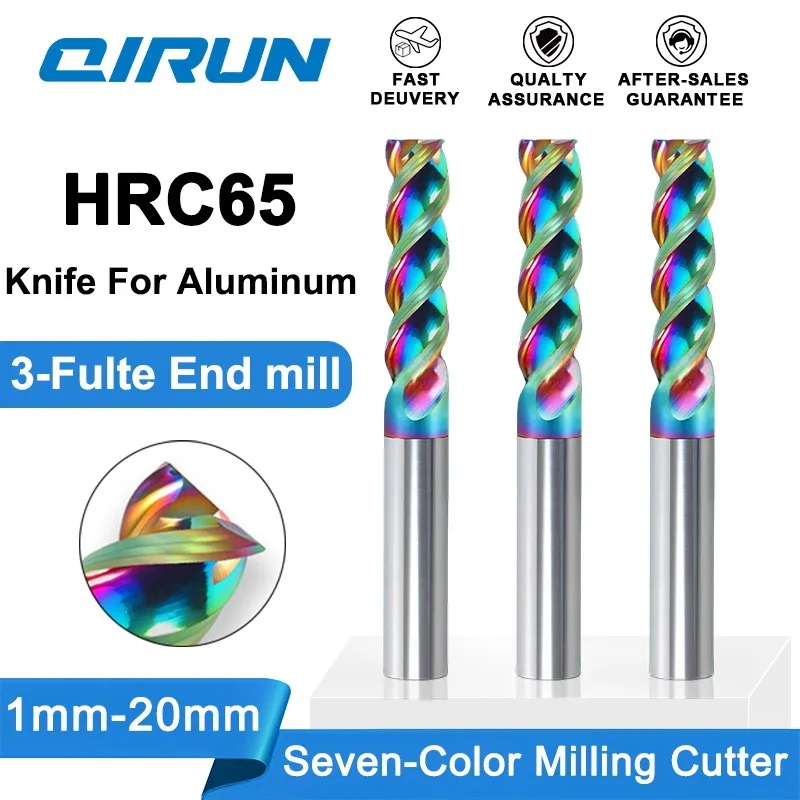 

QIRUN HRC65 3-Flute Carbide End Mill, U-groove aluminum milling cutter, CNC machining cutter, 1mm-20mm