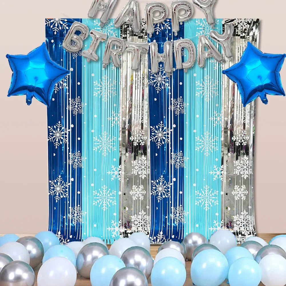 Christmas Snowflake Foil Fringe Curtain Tinsel Backdrop Curtain Xmas Party Photo Booth Background Holiday Decoration Supplies