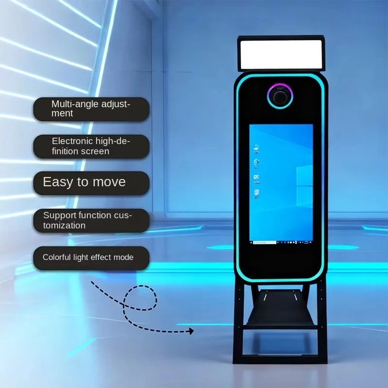 Selfie photo booth built-in camera printer compatible with interactive touchscreen metal