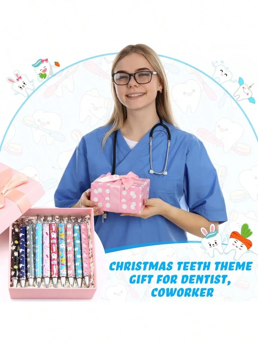 6/12/18 Stück zahnförmige einziehbare Kugelschreiber, lustige Dentalgeschenke für Zahnärzte/Zahnmedizinische Assistenten/Krankenschwestern, Geschenk für Halloween und Weihnachten – Detail 4
