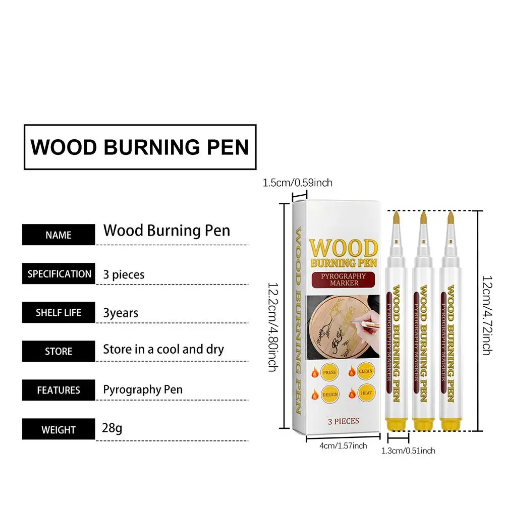 3pcs Wood Burning Pen Scorch Creative Chemical Wood Burned Marker Pyrography Pens for DIY Art Fine Tip Woodworking Marker image 6