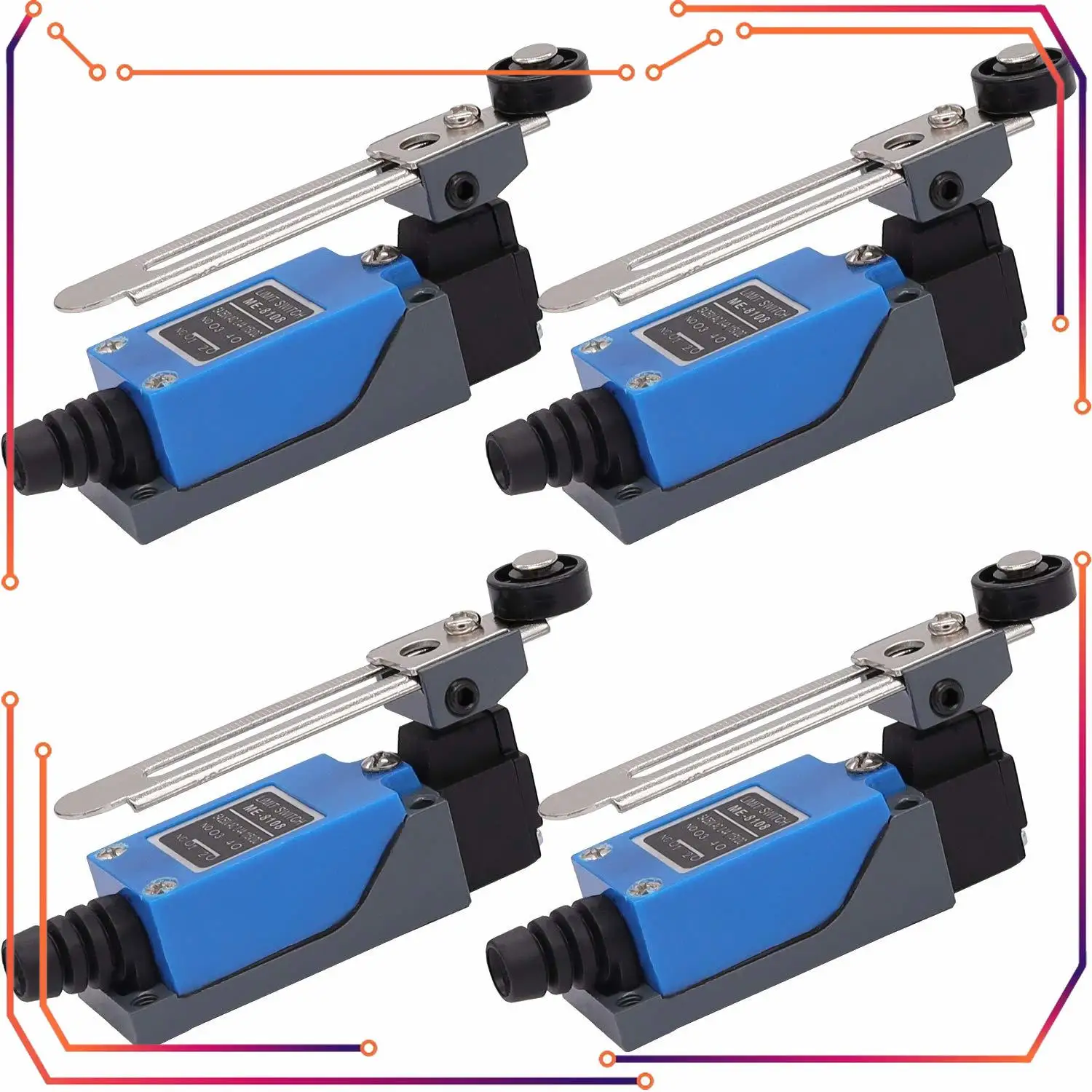 MICROBOT 4Pcs ME-8108 Adjustable Roller Lever Arm Limit Switch NC-NO CNC Mill Router + 4Pcs ME-8108 Limit Switch
