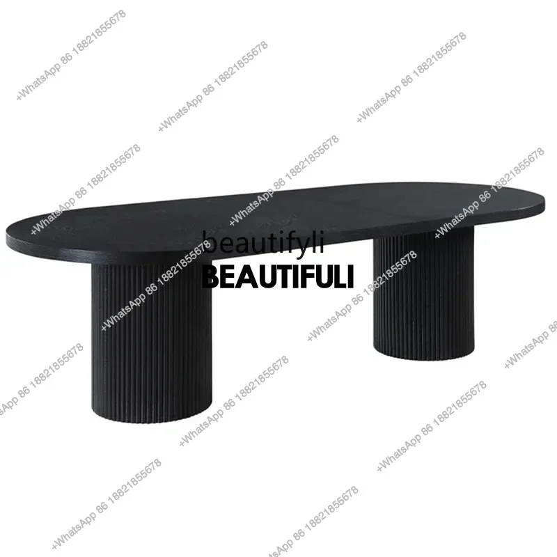 

ssnewMedieval style creative art dining table oval wabi style retro black solid wood home dining table