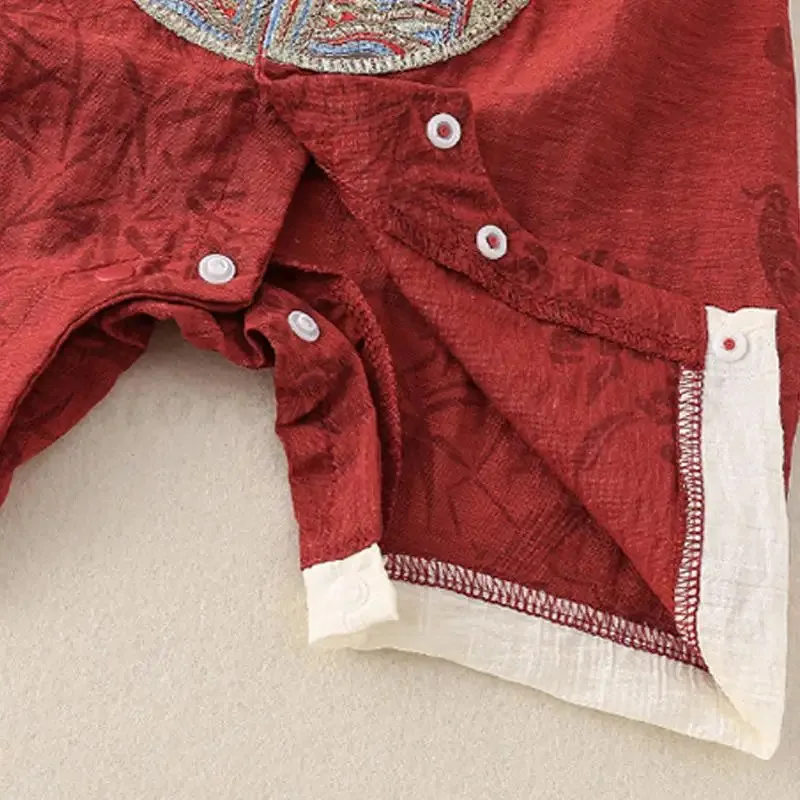 Trajes tradicionales chinos de verano, ropa Tang de Jacquard rojo, mono sin mangas para recién nacidos, pelele Kawaii para niños y niñas