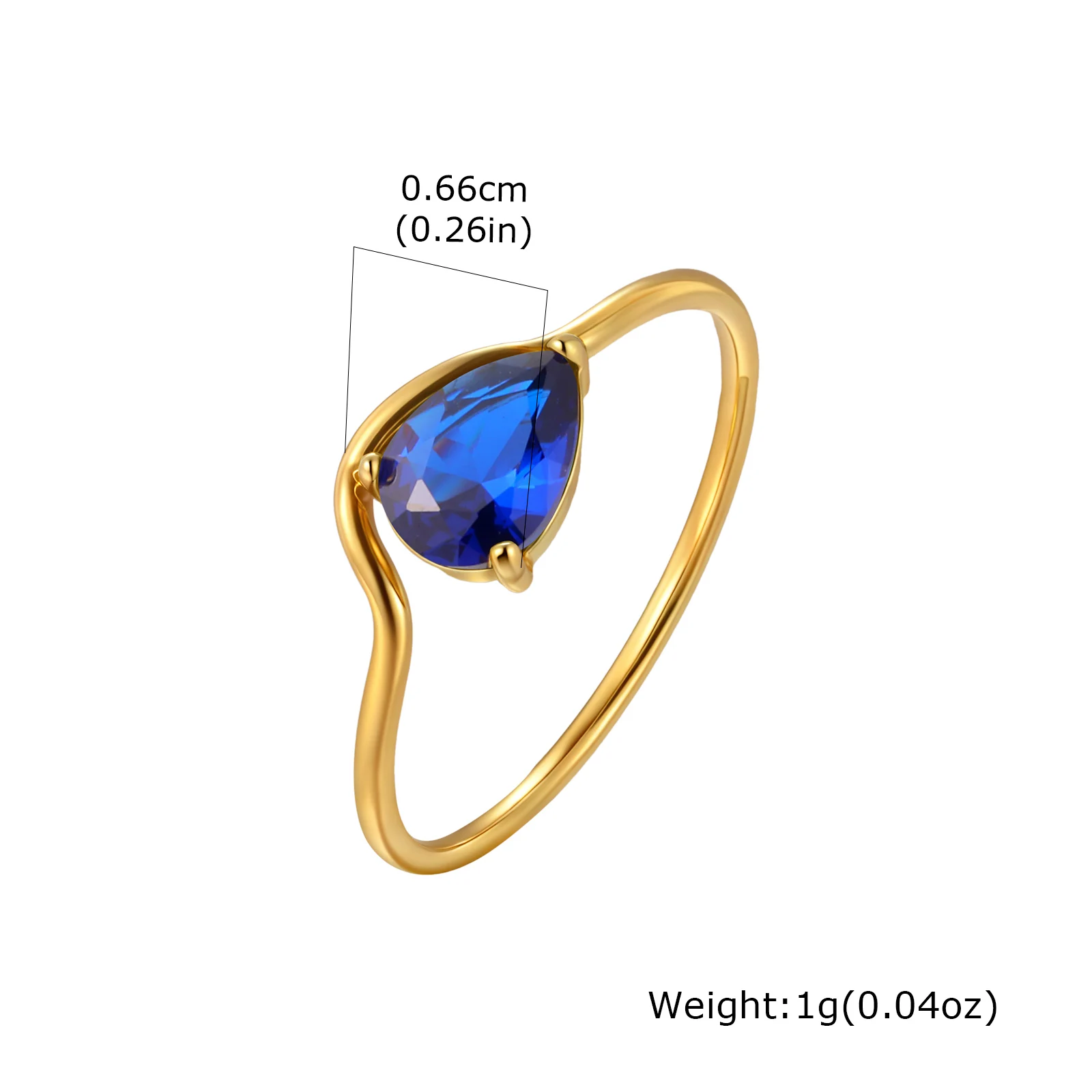 Minimalistische waterdruppel witte zirkoon damesring, Wave Drop roestvrijstalen ring, 18K vergulde waterdichte luxe sieraden