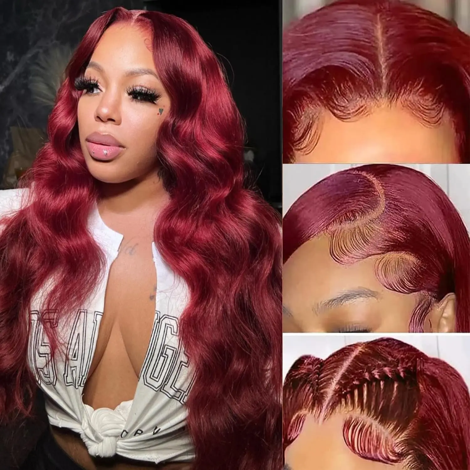 Ulrica Burgundy Frontal Wigs 13x6 Human Hair Body Wave 13x6 HD Lace Frontal Wig For Women Red Color Lace Front Wigs Human Hair