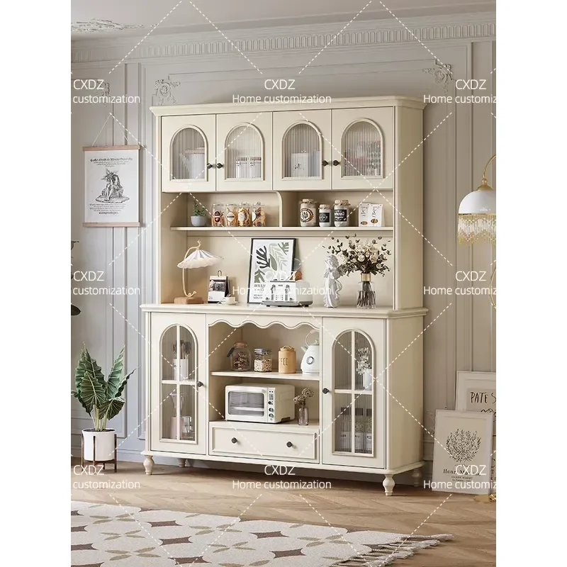 Solid Wood Dining Side Cabinet Integrated Wall High Storage Locker White Living Room Tea Cabinet Modern Luxury Home Furniture