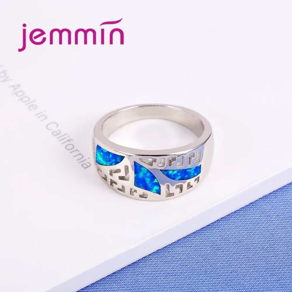 Classic Vintage 925 Sterling Silver Jewelry Hollow Ring Blue Fire Opal Ring for Women Wedding Engagement Jewelry Parts